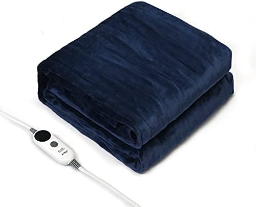 Електрическо одеяло с 6 нива на отопление и 9 часове за автоматично изключване Меко одеало с топъл със сертификат за ETL Машинно пране Царски син,Двоен размер