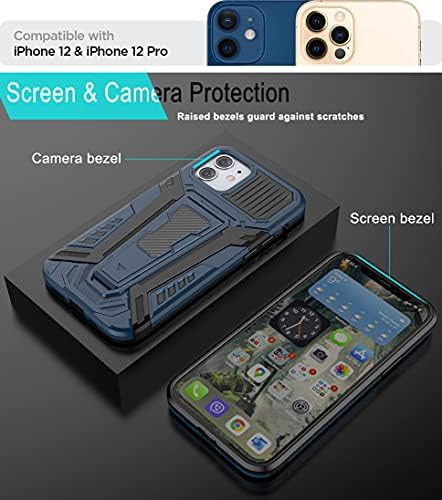 MOONCASE Калъф за iPhone 12, Ултра-Мек Лек Защитен калъф TPU Carbon Fiber Design Делото с Магнитна Стойка - Син