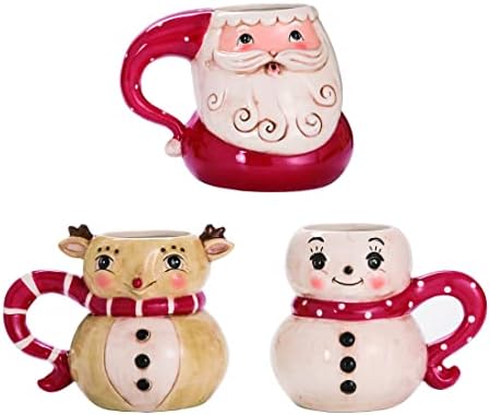 Sean Parker Designs Керамични Коледни Чаши Реколта Елени, Дядо Коледа, Снежен Човек, Определени