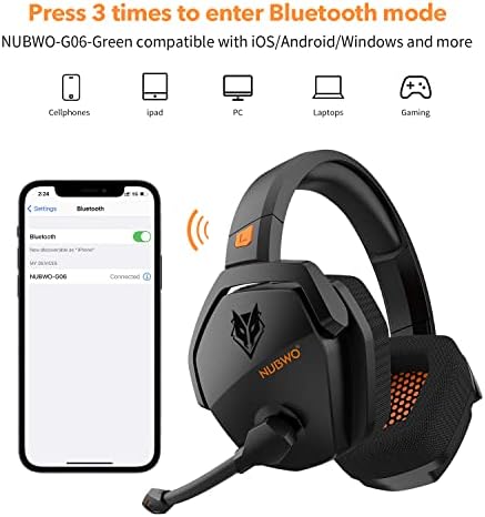 NUBWO G06 Безжична Детска Слушалки с Микрофон за PS5, PS4, PC, Mac, 3-в-1 Геймерские Слушалки с Микрофон, 2,4 Ghz Безжична за конзоли Playstation, Режим на Bluetooth за превключвател, Кабелен ?