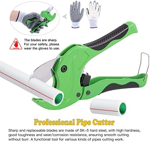 Mardatt Professional PVC Pipe & Tube Cutter Tools Kit Including 3 Spare Blades, Ръкавица for Cutting O. D. up to 1-5/8