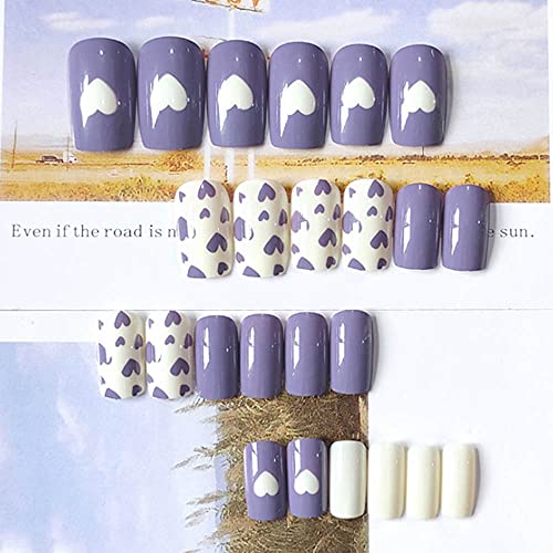 Yooyoee Сладко Press On Nails - Квадратни Къса Режийни ноктите Full Coorer Shuny Режийни нокти за жени и момичета（24 бр）