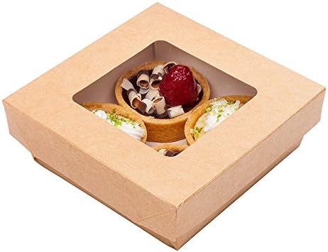 Десертни кутии Cafe Vision 27 грама с прозорец, 200 жиростойких кутии за сладкиши-бисквити и кифли, солидни и трайни, подаръчни кутии ягоди от крафт - хартия, устойчиви, 5,3 x 2