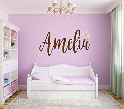 CuteDecals Girls Custom Name Flowers Wall Decal - Personalized Name Art Flower Decal - Flowers Момичета Декор - Wall Decal
