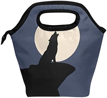 IMOBABY Howling Wolf Lunch Tote Bag за Многократна употреба Изолиран Кът Чанта Водоустойчива Неопренови Кът Чанти за Пътуване Пикник