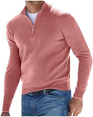 Мъжки Четвърт Цип Пуловер Пуловер Случайни Slim Fit Шарени Поло Пуловери Вязаный Оформление Поло На Врата
