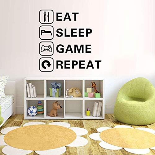Eat Sleep Game Repeat Wall Decals, Video Gamer Controller Wall Stickers, Creative Gaming Quote Vinyl DIY Lettering Poster