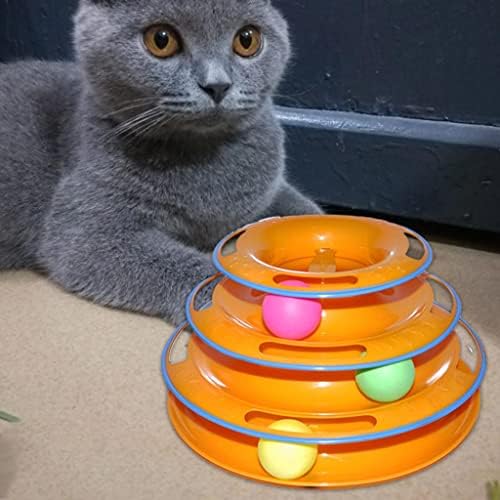 Baoblaze Track Ball Cat Toy Кула, на 3 Нива на Интерактивна Игра, Песен на 3 Топки Играчка Гони и Упражнения да Играе В Игра