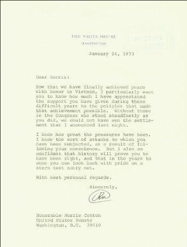 Президент Ричард М Никсън - Печатното писмо, подписано 24.01.1973