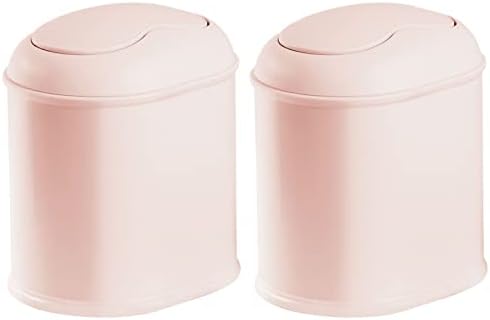 mDesign Modern Plastic Mini Wastebasket Trash Can Dispenser with Swing Капак for Bathroom Vanity Плот or Tabletop - да се разпорежда с цел Памучни Кръга, Гъба за грим, Плат - 2 опаковки - Светло Розов/Blush
