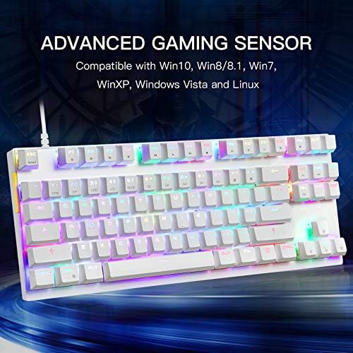 Motospeed Professional Mechanical Gaming Keyboard RGB Rainbow Осветен Compact 87 Keys Wired Gaming Keyboard for Windows