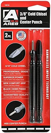 АРЕС 10018 – 2-Piece Hammerless 3/8-Inch Cold Chisel and High-Speed Steel Center Punch Set – CNC-Precision Machined –