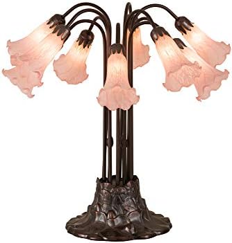 Настолна лампа Meyda Тифани 14363 Листа, Цветя, Плодове Ten Light от колекцията на Пинк Pond Лили с Бронзов тапицерия