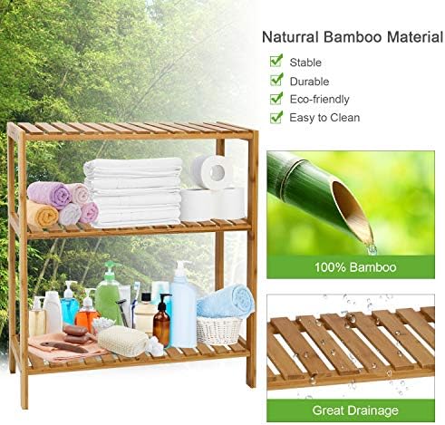 Бамбук Полк Баня 3-Диференцирани стелажи За Съхранение на Щанд-Часова Многофункционален Рафтове за Спални Кухня и Всекидневна
