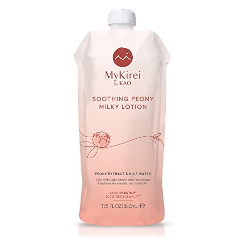 MyKirei by Kao Soothing Peony Млечния Лосион Зареждане, Екстракт от божур и Оризова Вода, Устойчива бутилка, 11,5 течни