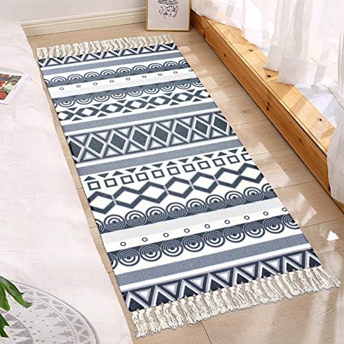 Abreeze Cotton Area Rug Set 2 Piece 2'x3'+2'x4 '4,Ръчно Тъкани Black Rugs with Tassel Washable Cotton Хвърли Rug Runner for Kitchen, Living Room, Bedroom