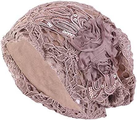 СЕ Womens Floral Lace Beanie Turban Soft Sleep Cap Chemo Hats Fashion Slouchy Hat Hair Cover Bonnet