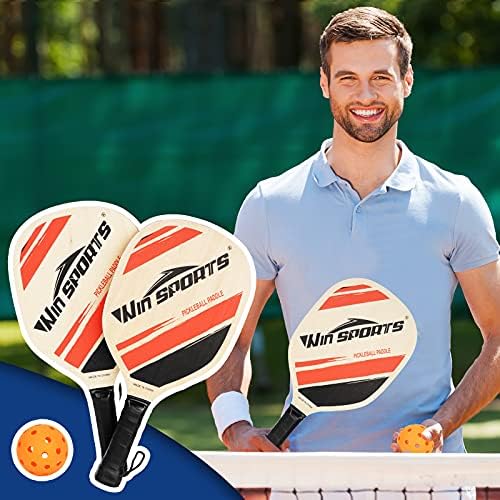 WIn SPORTS Wooden Pickleball Paddles Set 2 Beginner Racket,Pickle Топка Paddles with 2 Paddles,4 Balls and 1 Carry Bag,Durable