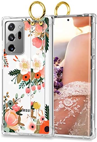 Samsung Galaxy Note 20 Ultra 5G Clear Case Pink Orange Flowers Сладко Floral Design Hard Back TPU Bumper Защитен устойчив