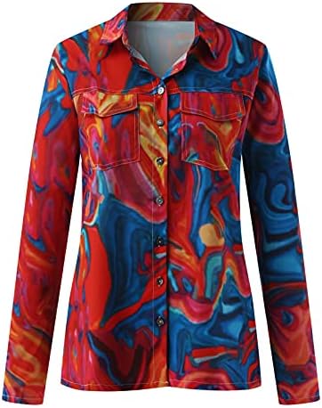 Блуза за Малышек за Жени, Мода, Ежедневното С Дълъг Ръкав Цветен Графичен Принт V Бутон Надолу Ризи Блузи Коригиращи, S-2XL