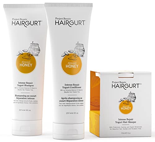 Hairgurt Intense Repair Yogurt Hair Care 3-Piece Set - Almond-Honey - Натурален Шампоан, балсам и Маска за Коса, Средства