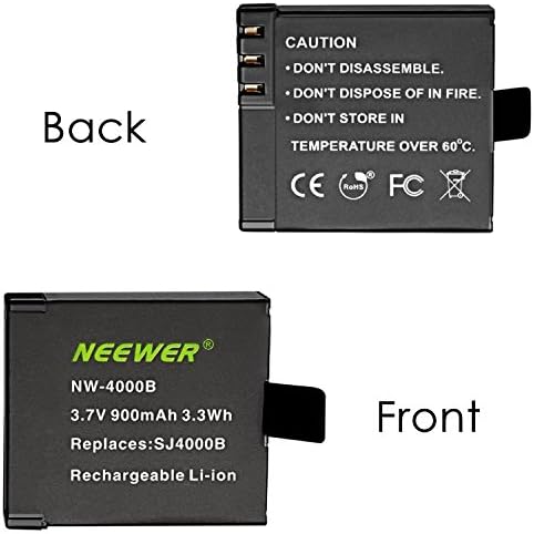 Neewer 900 mah Акумулаторна Действие Камера Батерия (3 броя) с USB Двойно Зарядно Устройство за AKASO Lightdow Vtin Cymas
