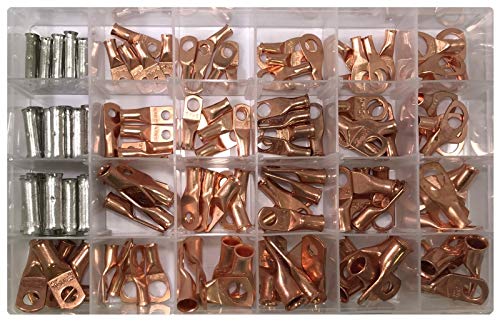Sherco-Auto 135 Piece Copper Lug Battery Cable Ring Terminals & Butt Splice Connector Assortment Kit - 24 Размер - USA