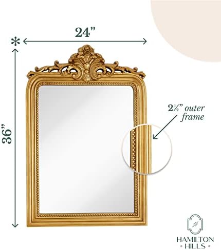Хамилтън Hills Top Gold Baroque Wall Mirror | Rich Old World Feel Формулирани Скошенное Елегантна стъклена огледало |