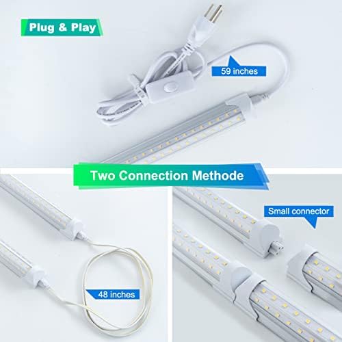 6 Pack LED Т8 Integrated Shop Light for Workshop, D Shaped Clear Cover 2FT 25W Daylight White 6oook Triple Rows LED Свързват Integrated Tube Light for Warehouse and Basement with On/Off Switch Кабел