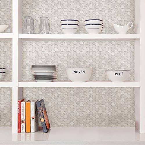 In Home NH2359 Hexagon Изкуствена Marble Peel & Stick Backsplash Tiles, White & Off-White