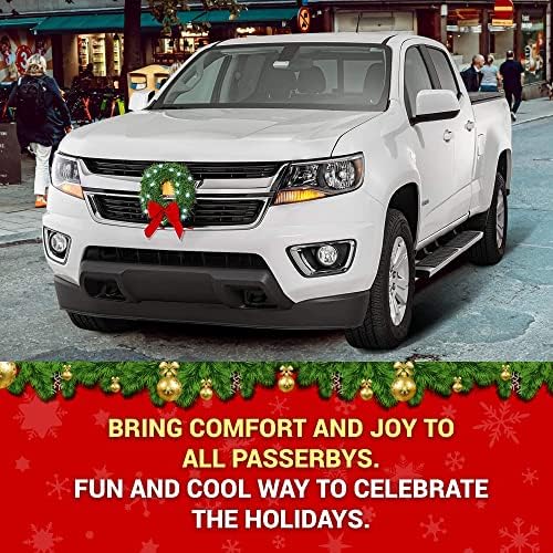 Коледен венец TACTIK за кола, камион или suv – 2021 Premium Pre-Lit Vehicle Lighted Коледа Car Decoration with White LED