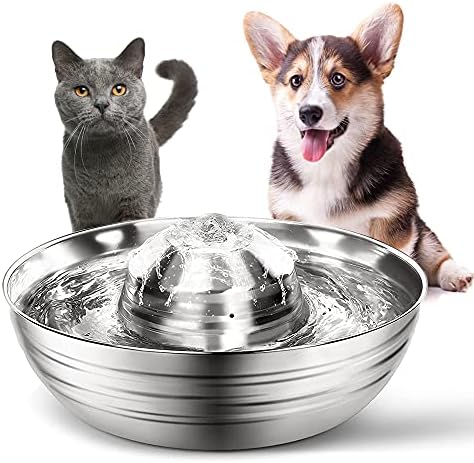 ICCGBHGO Cat Water Fountain Неръждаема Стомана, Пет Water Dog Bowl Dispenser Automatic 67oz/2Л Drinkwell Cat Drinking Water Fountain for Cats Inside