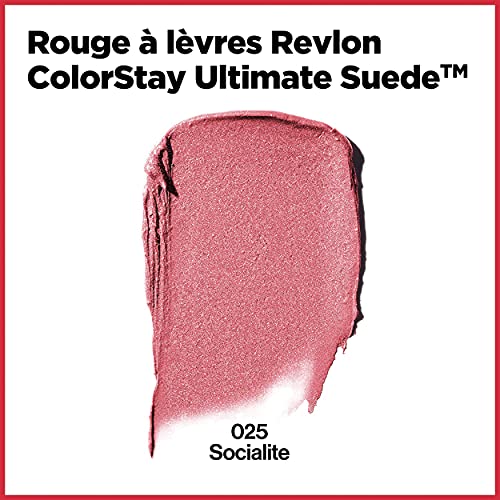 REVLON ColorStay Ultimate Suede Lipstick, Longwear Меки, Ултра-Хидратиращ удароустойчив цвят на устните, с витамин е, Socialite (025), 0,09 грама