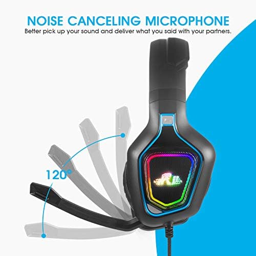 Rii Gaming Headset, PC Gaming Headphone Stereo Headphone Wired Gaming Headphone with Noise Canceling Mic & LED Light for