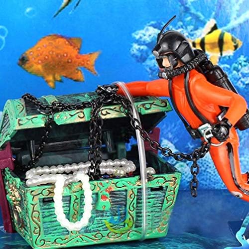 POPETPOP 2pcs Action Aquarium Ornament - Fish Tank Treasure Chest Подводна Treasure Chest Diver, Live-Action Aerating