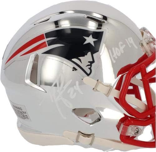 Ty Law New England Patriots Autographed Riddell Chrome Alternate Speed Mini Helmet withHOF 19 Надпис - Autographed NFL