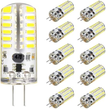 10 Pack G4 Led Крушки 12V 3W Bi-Pin Led лампи 48×3014 SMD 20W Подмяна на халогенни крушки с силиконово покритие Shatterproof