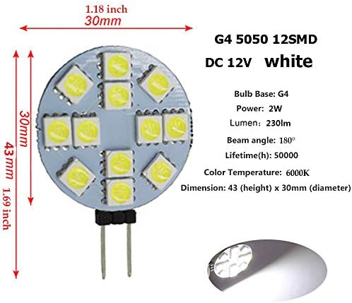 Ei-Home 5050-12 SMD G4 led лампи, DC 12V RV крушки,Замени галогенную лампа, G4 led прожектор за дома, пейзаж, на автомобила, осветление, шкаф,осветление на пистата, бял,опаковка от 10