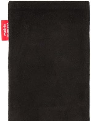 fitBAG Folk Black Custom Tailored Sleeve for Vernee Apollo Lite. Тънка замшевая кожена чанта с Вградена подплата от микрофибър за почистване на дисплея