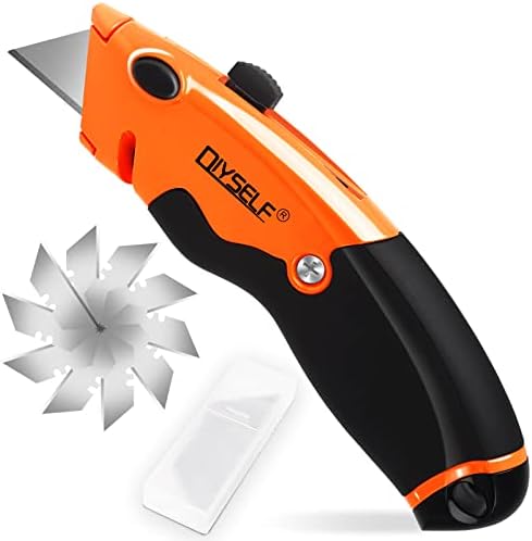 DIYSELF Box Cutters Retractable Heavy Duty for Cartons, Cardboard and Box, Quick Change Blades, Blade Storage Design,