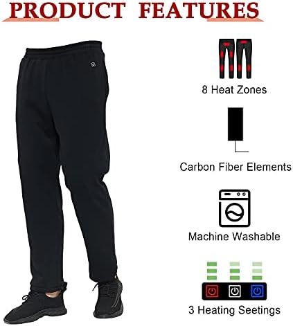 FERNIDA Heated Pants for Men Women 5V/2A USB Electric 8 Heating Възглавничките Зимни Черни панталони (батерии в комплекта не са включени)