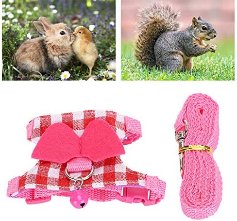 FastUU Пет Harness, Safety Яке Vest Leash Set Пет Leash, Outdoor Small Animal Pink Plaid Chinchilla for Ferret(S Number)