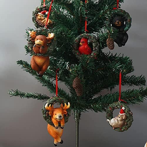 YOUFINE Коледа Mini Animal with Wreath Hanging Decor for Christmas Tree Home Office Room Party Decoration ( New Mouse