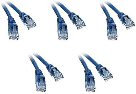 6 фута (1,8 м) Cat5e Мрежа Ethernet UTP Пач кабел, 350 Mhz, (6 фута/1,8 м) Cat 5e Snagless Гласове Зареждащ кабел за КОМПЮТЪР/Рутер / PS4 / Xbox/Модем Син ED749002 (5 бр.)
