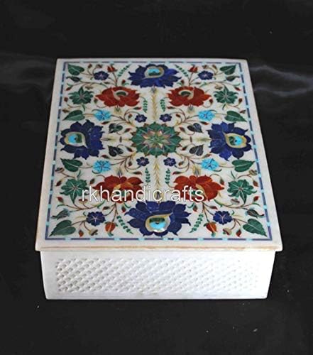 Бялата Мраморна Ковчег за Бижута с Полускъпоценни Камъни Pietra Dura Art Вградени Няколко Скоростна km от Cottage Art
