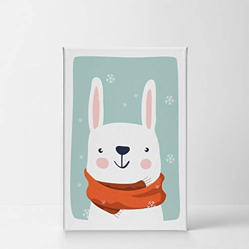 Smile Art Design Сладко Rabbit Winter Theme Тюркоаз Background Платно Print Kids Room Decor Wall Art Baby Room Decor Kids