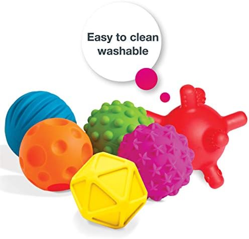 Edushape Baby Sensory Balls - Комплект от 6 текстурирани топки - Ярък и колоритен за докосване на взаимодействието и подобряване на мотор - За деца на възраст от 6 месеца и по-голе?