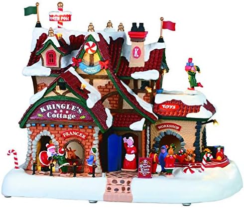 Lemax 95462 Kringle's Cottage, Новата колекция на 2019 Santa 's Wonderland Village Sights & Sounds, Украшенное полирезином