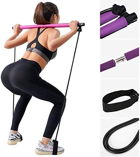 GaLon Pilates Stick Bar Kit with Resistance Band Multifunctional Yoga Род with the Foot Loop Sports Exercise Fitness Equipment Chest Expander Arm Гребец for Home Gym Bodybuilding Workout