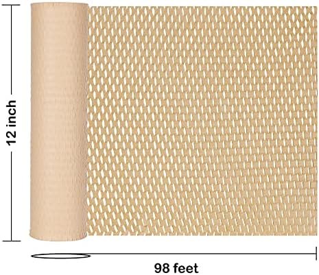 Etanllow Brown Kraft Packaging Paper for Shipping Wrapping, Eco Friendly Honeycomb Packaging Paper Roll 12 In x 98 Ft